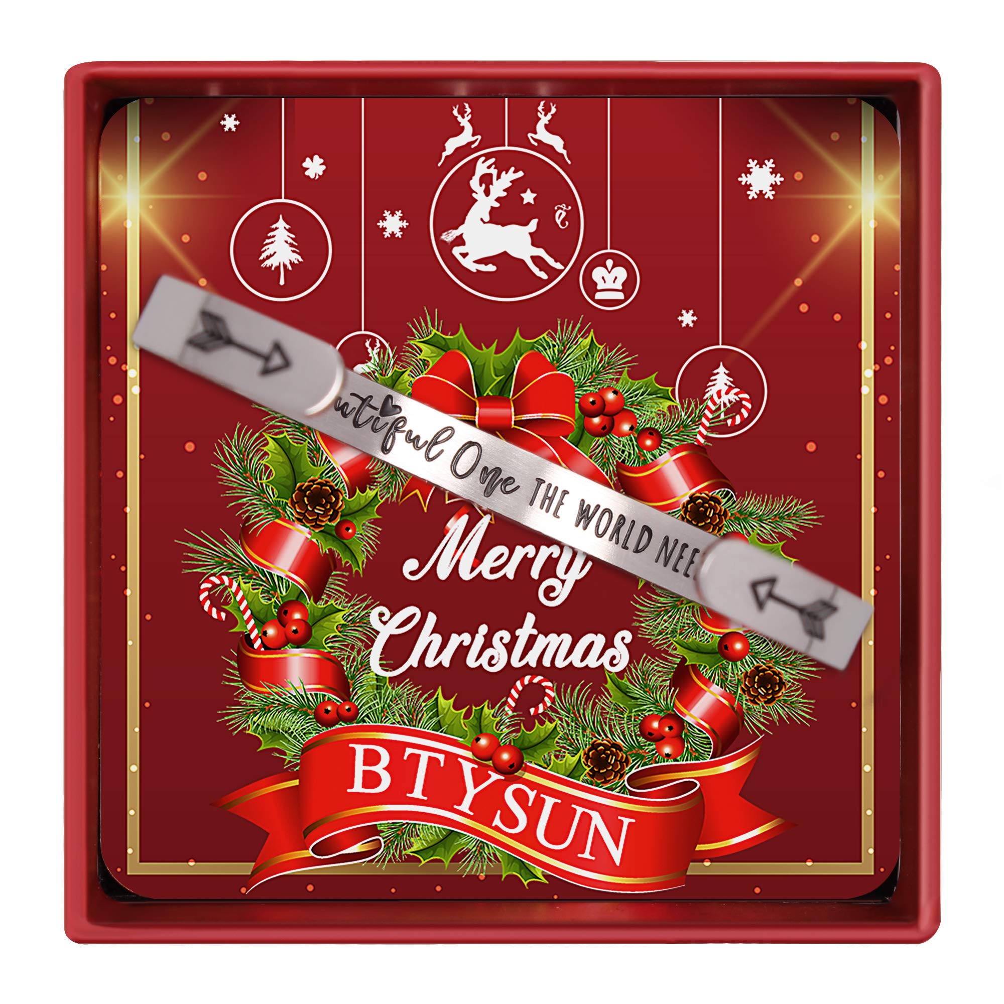 Btysun Women Gifts for Christmas Inspirational Bracelets for Women Christmas Gifts for Teenage Girls Xmas Gift Cuff Bracelet