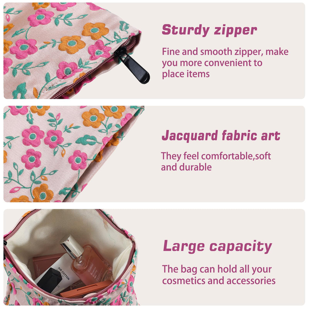 ZLFSRQ Daisy Flower Makeup Bag Travel Cute Floral Cosmetic Bags for Women Large Makeup Pouch Zipper Cosmetic Pouch for Purse Aes