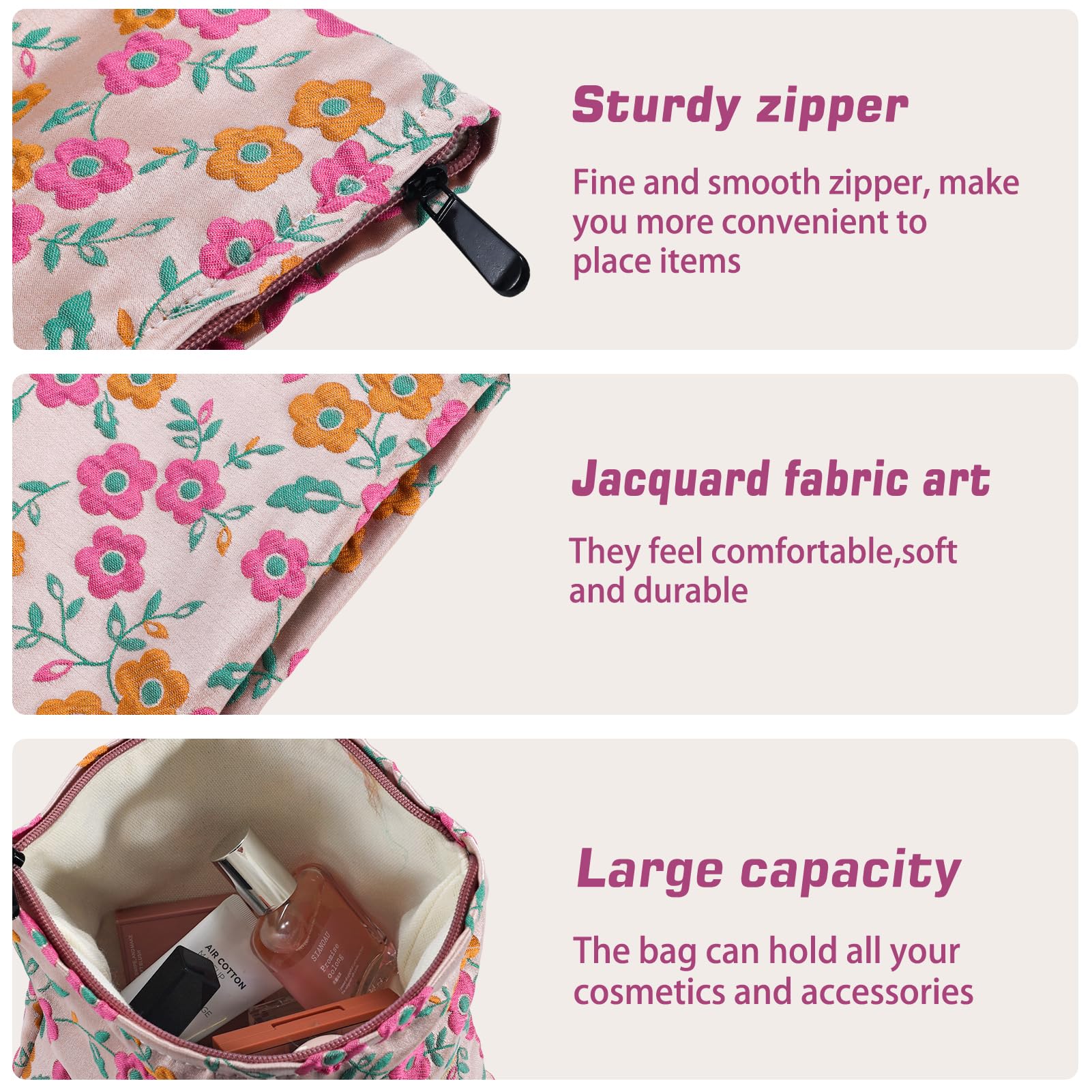 ZLFSRQ Daisy Flower Makeup Bag Travel Cute Floral Cosmetic Bags for Women Large Makeup Pouch Zipper Cosmetic Pouch for Purse Aes