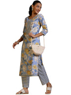 Libas Womens Printed Cotton Straight Kurta With Palazzos