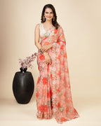 Ekasya Women Soft Organza Pink Embroidery Saree