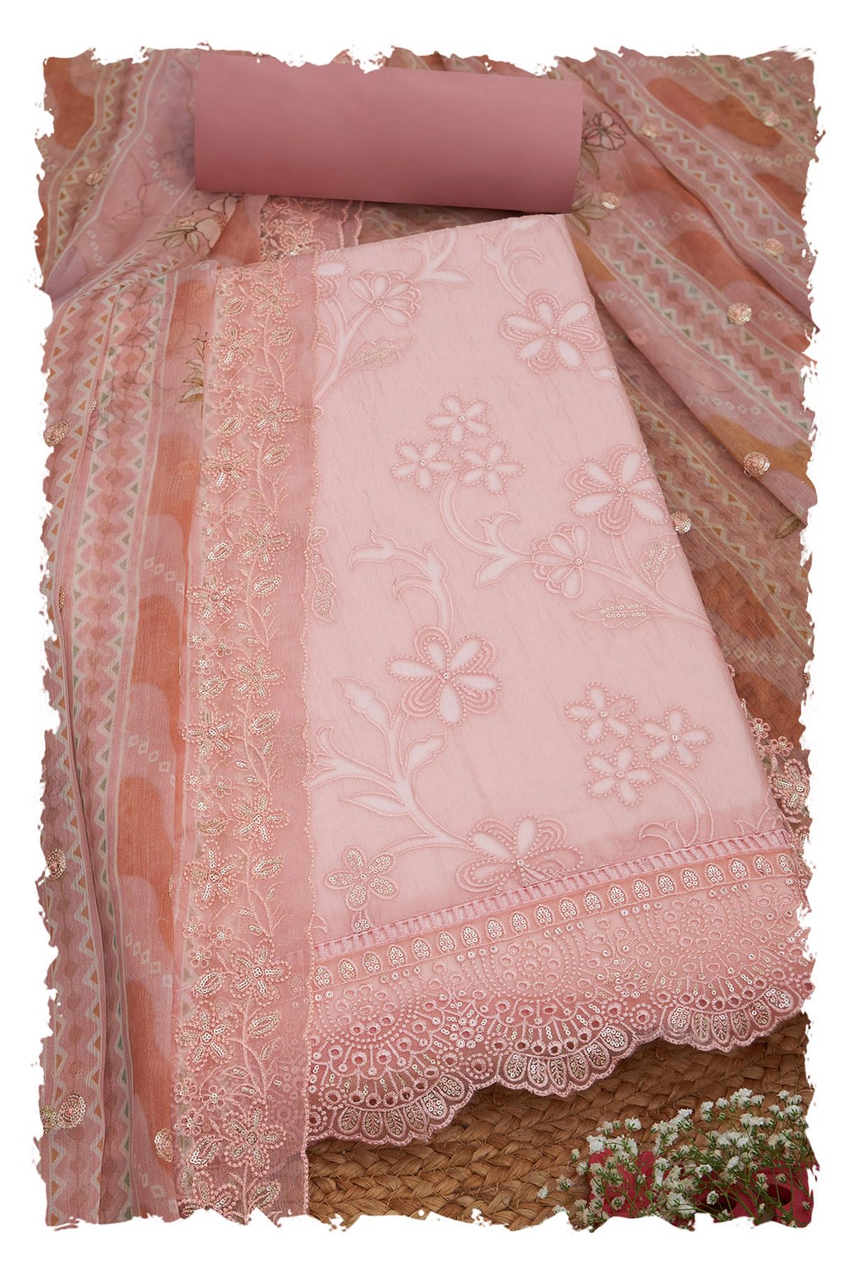 Soch Women Crushed Tissue Floral Print Unstitched Dress Material with Sequins