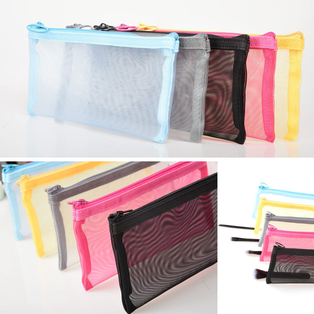 patu Zipper Mesh Bags, Pencil Case, 5 Pieces, Beauty Makeup Cosmetic Accessories Organizer, Travel Toiletry Kit Set Storage Pouc