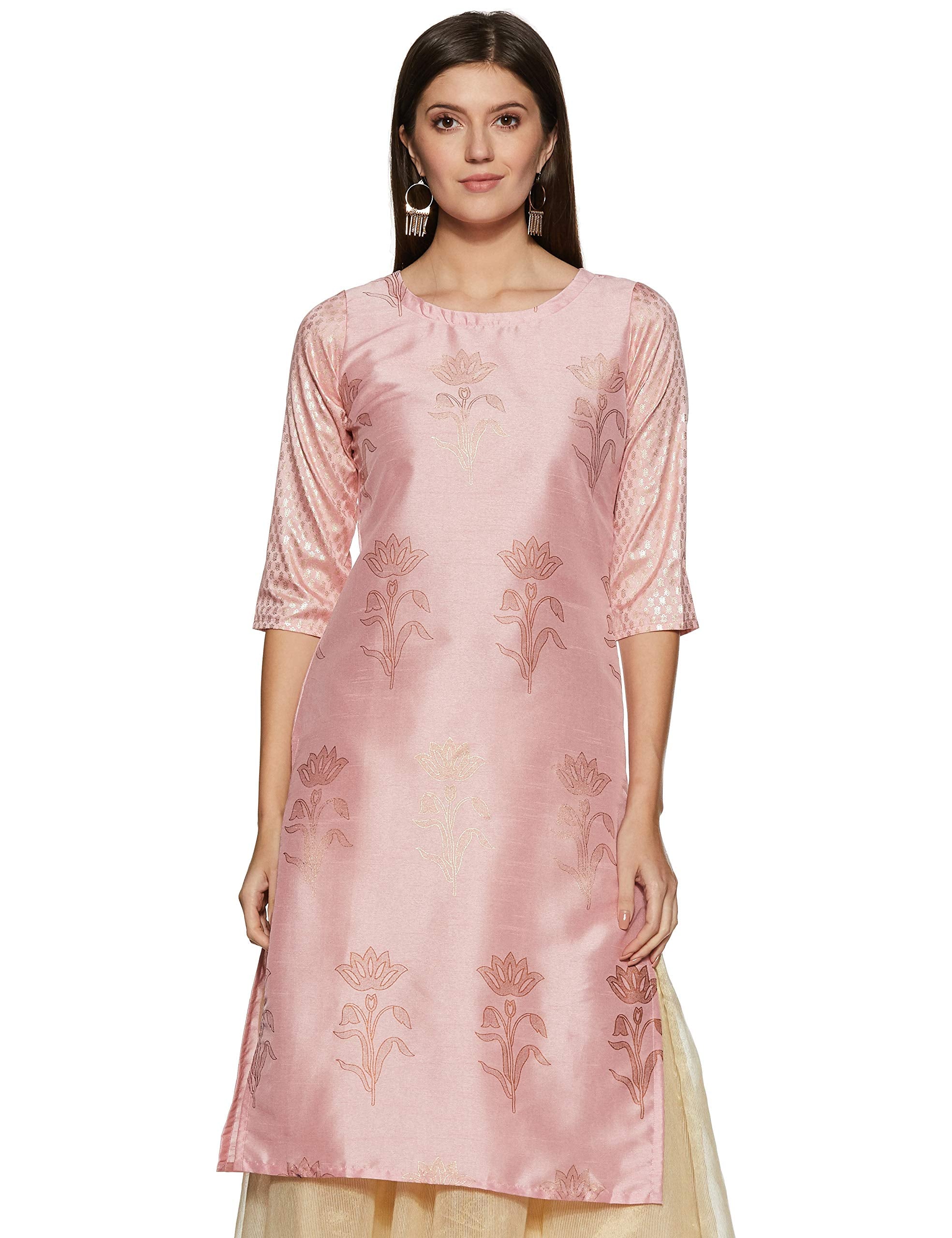 Ziyaa Women'S Synthetic Straight Ethnic Regular Fit Kurta (Zikups2068-S_Pink_Small)
