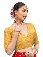Pujia Mills Womens Fancy Readymade Half Sleeve Sequins Saree Blouse(Sequins Butti Yellow_38)