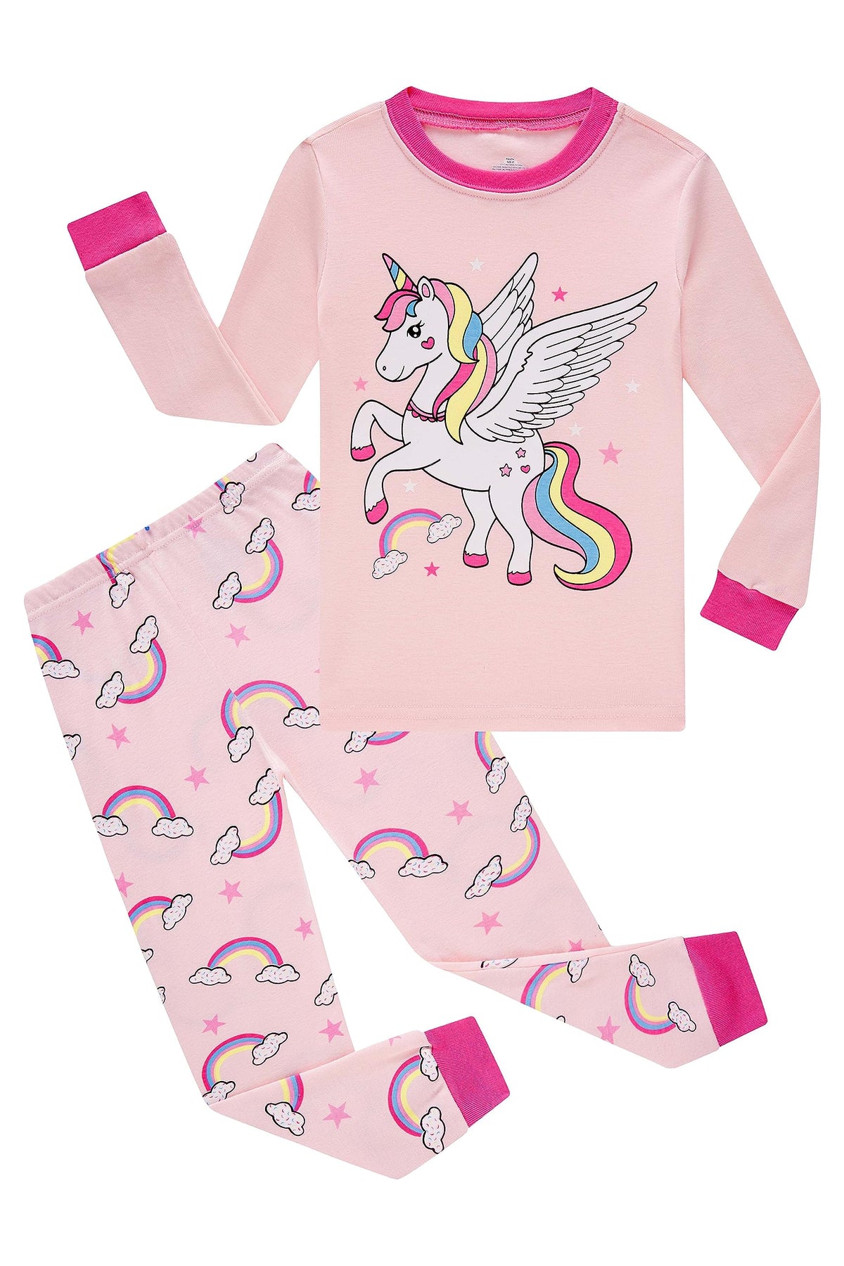 KikizYe Girls Pajamas Set Kids Long Sleeve PJs Cotton Jammies, Unicorn/Rainbow/2023, 6 6