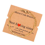 JoycuFF Morse Code Bracelets Best Sister Funny Inspirational Sister Gifts for Her Birthday Mother's Day Christmas Courage Gold B
