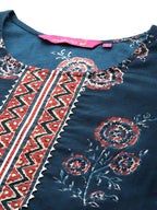 Anubhutee Women'S Pure Cotton Floral Printed Navy Blue Straight Kurta Suit Set With Trousers Dupatta