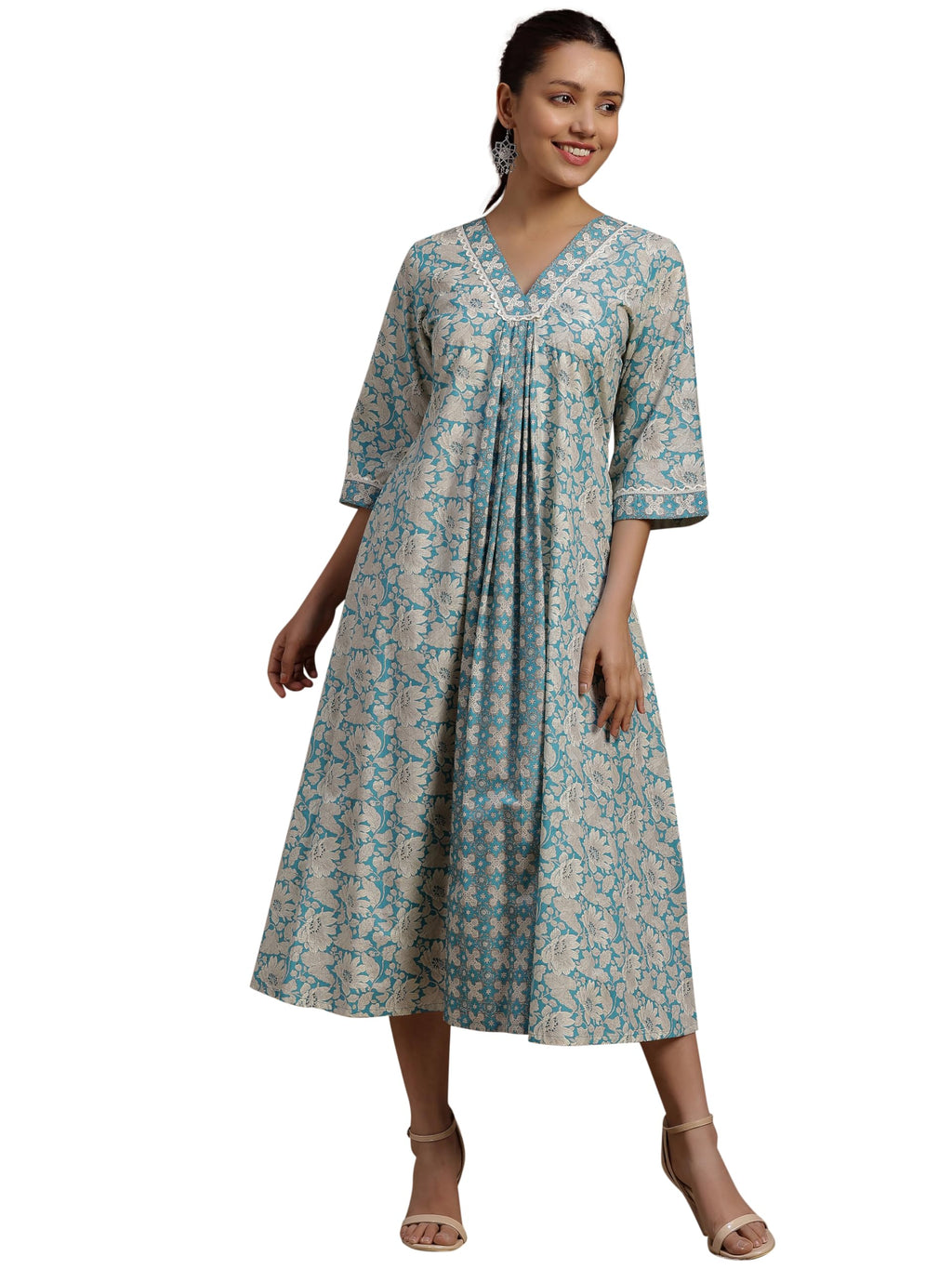 Libas WomenS Cotton Fit And Flare Midi Dress (29115O Blue