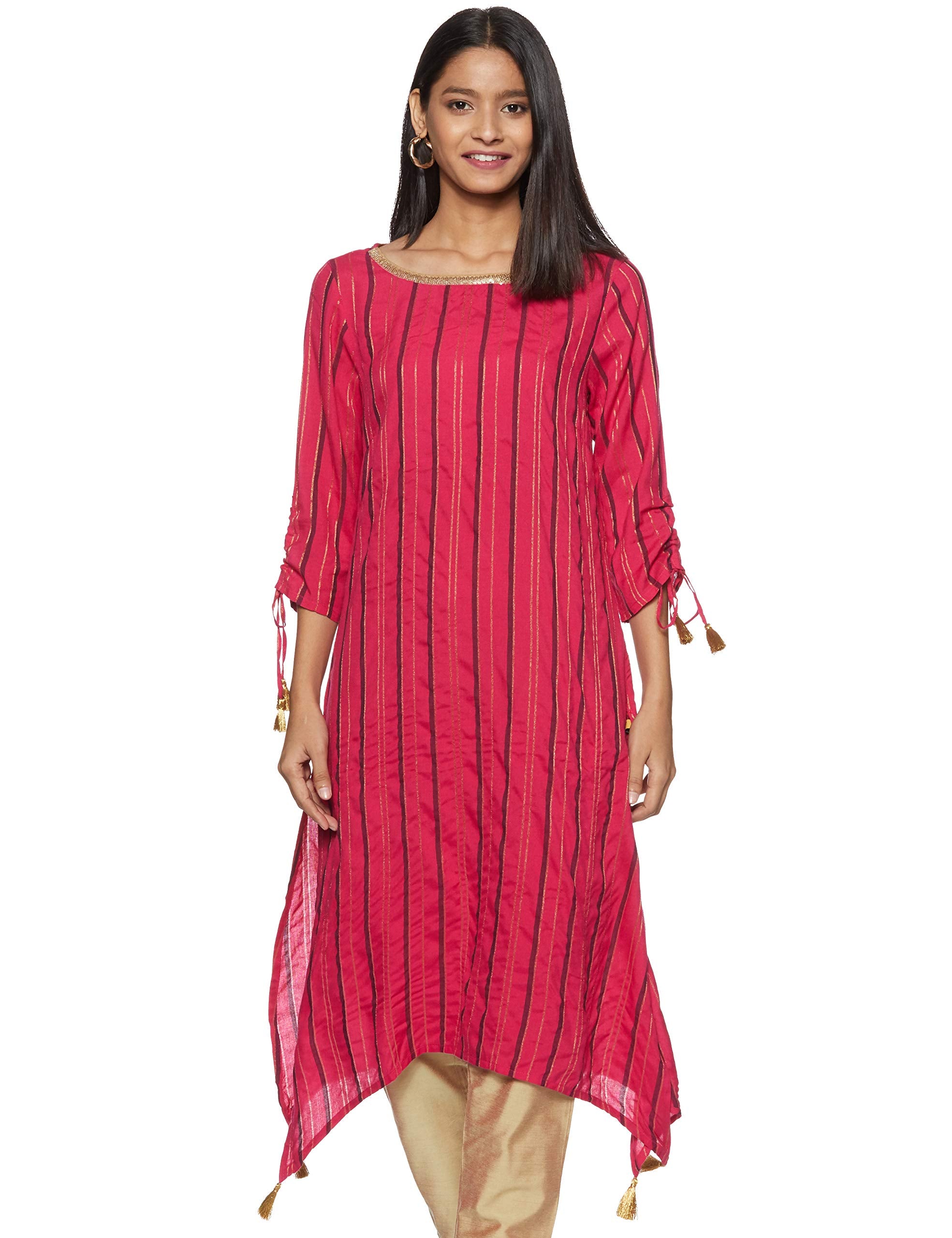 Aurelia Women'S Rayon Solid Regular Kurta (19Aua11124-700502_Pink_Large)