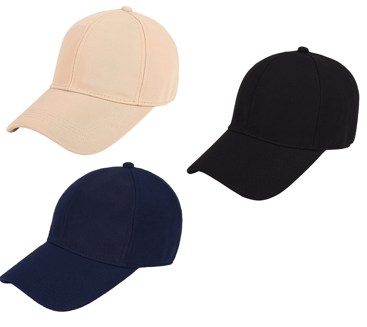 Zacharias MenS Polycotton Flexi Stretch Fit Closed Back Cap Fcc01 (Pack Of 3) (Beige, Navy & Black) (Large)
