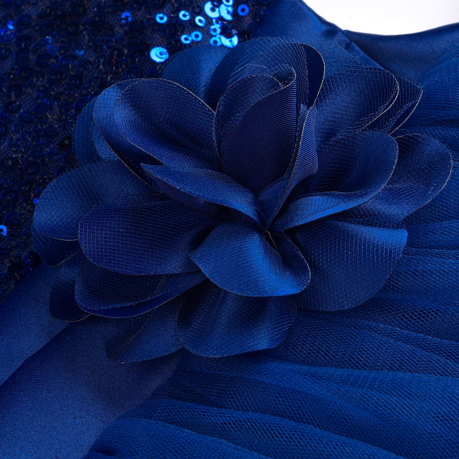 JerrisApparel Little Girls' Sequin Mesh Flower Ball Gown Party Dress Tulle Prom (3T, Navy Blue)