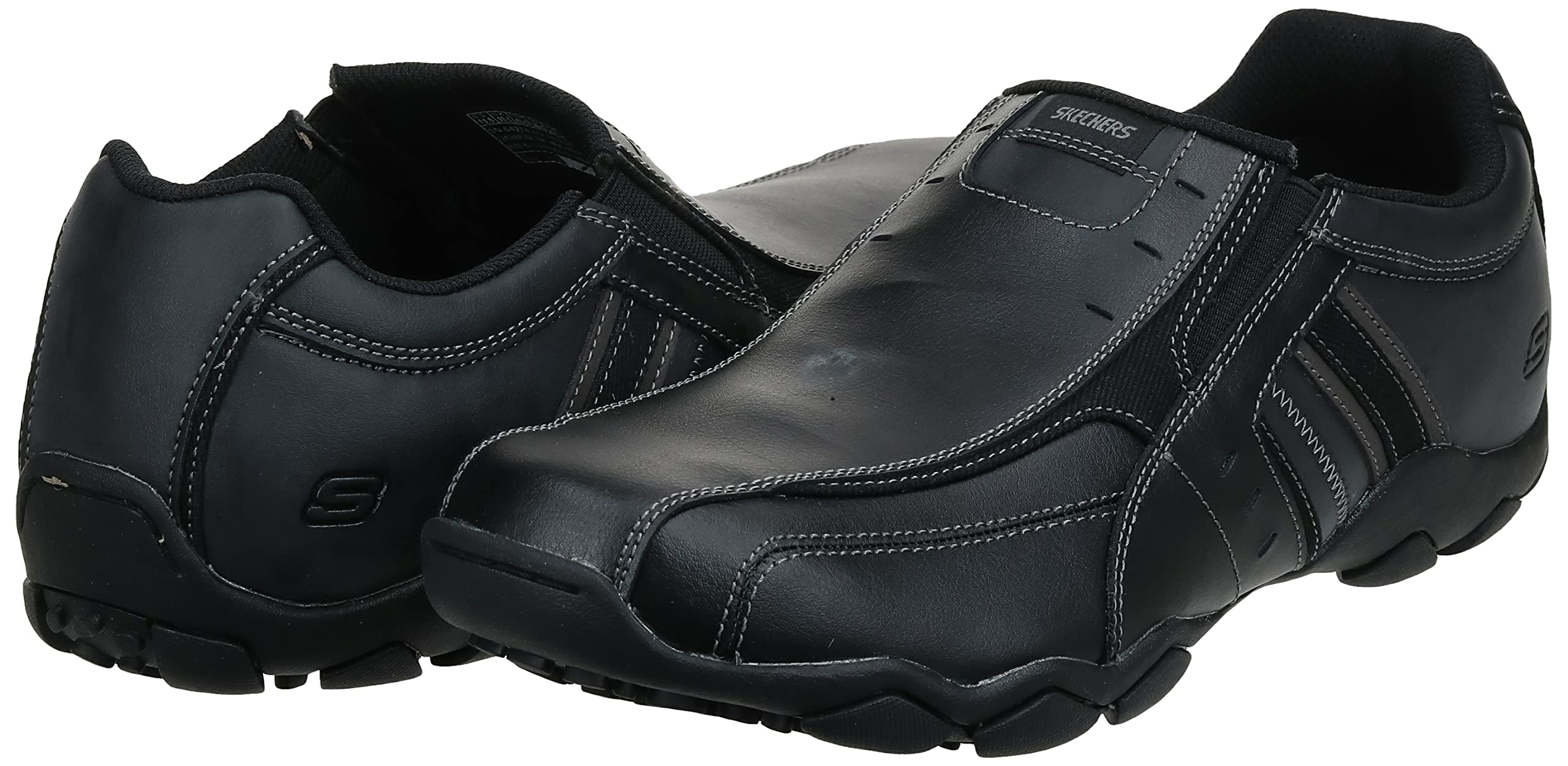 Skechers Mens Loafers-shoes, Black Leather, 13 US