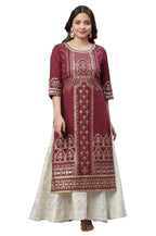 Aurelia Maroon Geometric Printed Printed Lace Cotton Regular Kurta for Women