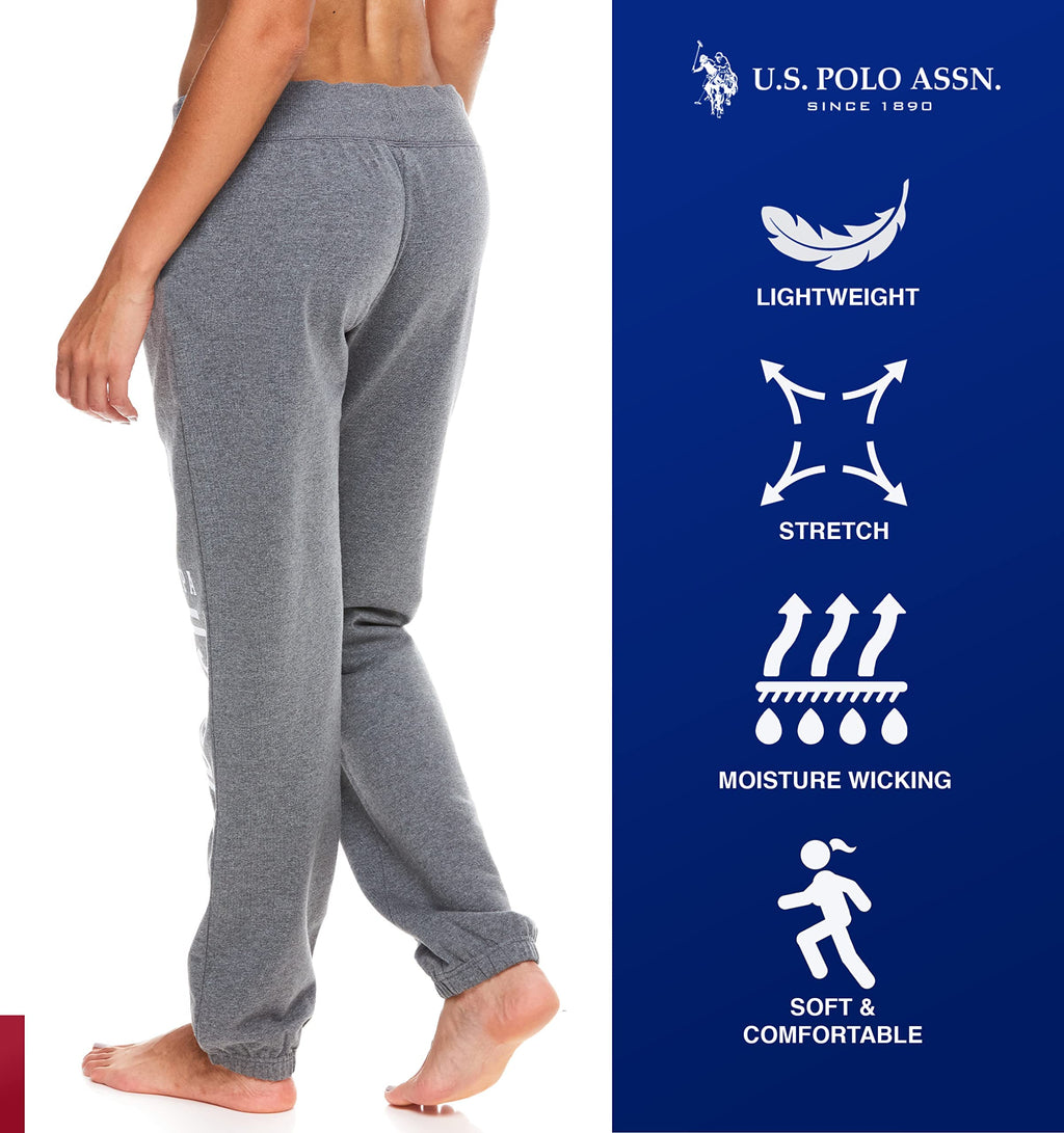 U.S. Polo Assn. Essentials Womens Sweatpants Joggers - Lounge Pants for Women (Charcoal Heather with White Print, Medium)