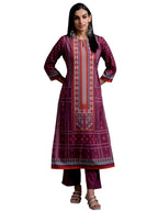 Libas Women Poly Crepe Burgundy Printed Straight Kurta Set With Trousers, Xl