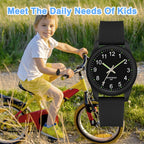 TENOCK Kids Analog Watch for Boys Girls Time Teaching 50M Waterproof Kids Watches Easy to Read for 4-12 Years-Black