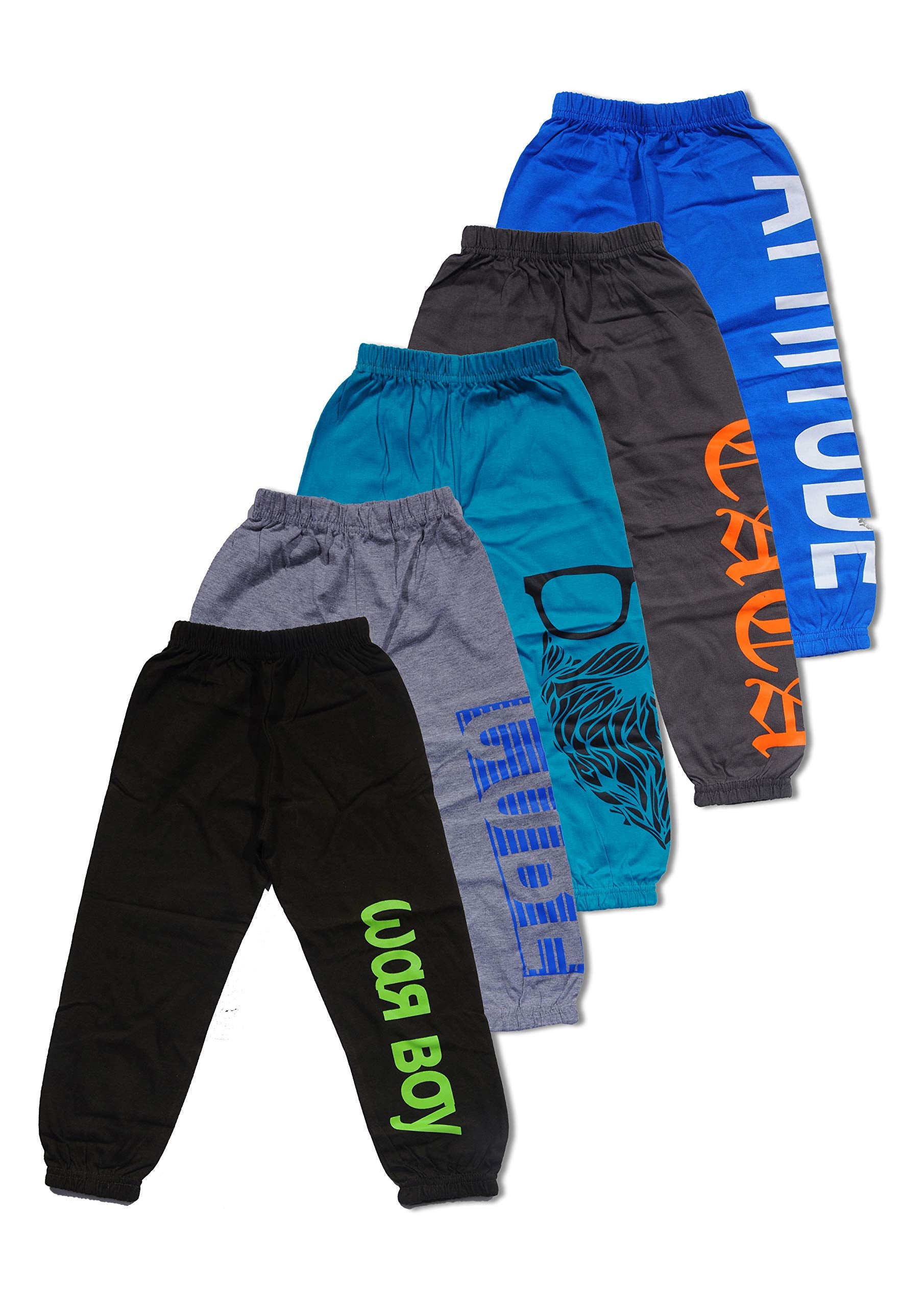 T2F Boys Loose Fit Track Pants(Pack of 5)(T2F-BYS-TRK-S14-56_Multicolored_5-6 Years)