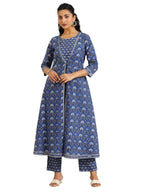 Libas Womens Printed Cotton Straight Kurta With Trousers And Shrug