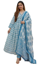 KLOSIA Women Printed Kurta and Pant Set with Dupatta (Small) Sky Blue