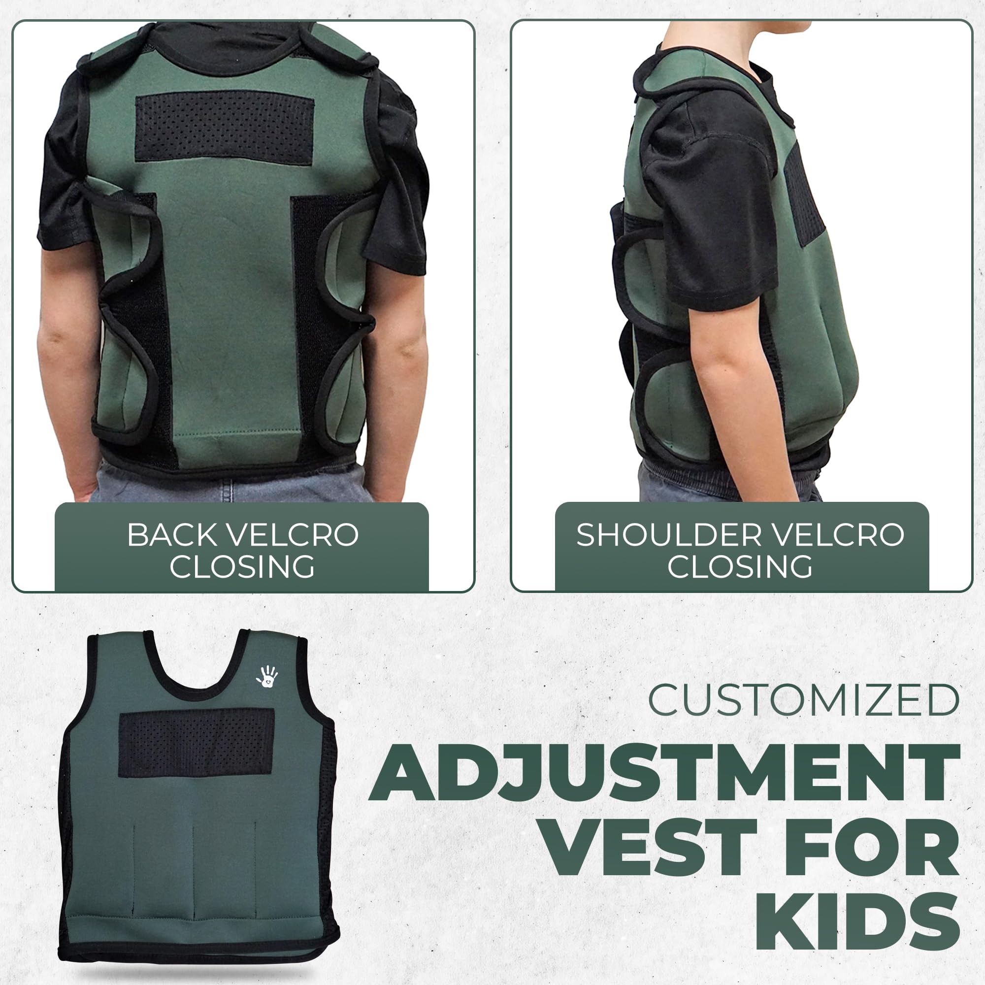 Weighted Vest for Kids - Adjustable Compression Vest, Medium (Ages 5-9), 6 Removable Weights, Breathable Snug Fit