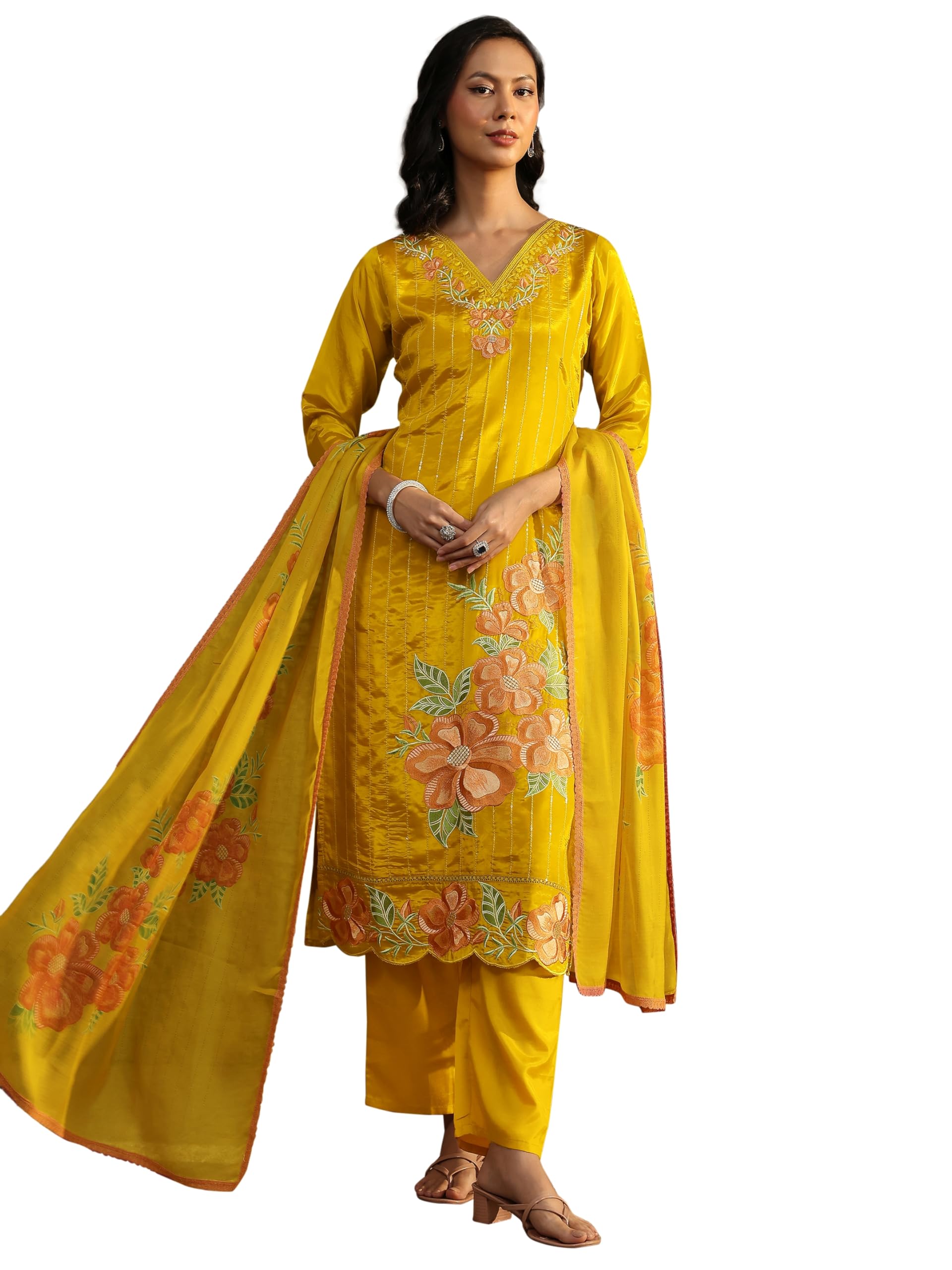 Libas Printed Crepe Straight Kurta With Trousers And Dupatta-93050Xxl