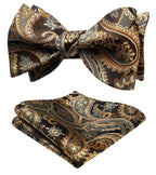 HISDERN Gold Bow Ties for Men Self Tie Paisley Mens Bow Tie and Pocket Square Set Classic Business Formal Tuxedo Men's Bowtie Ha