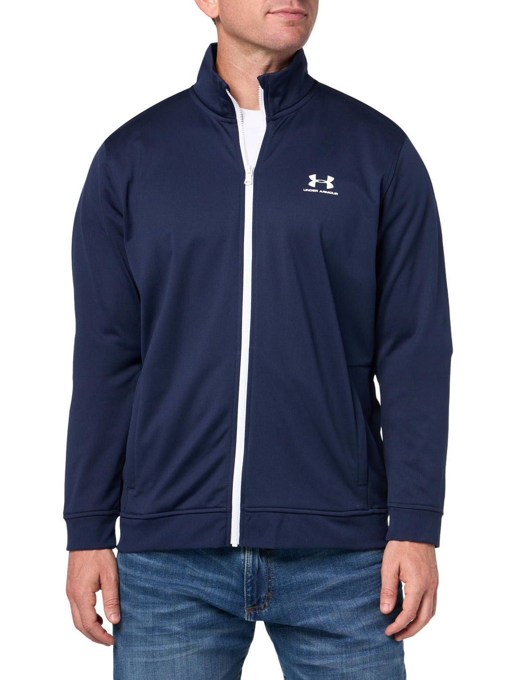Under Armour Men's Sportstyle Tricot Jacket, (410) Midnight Navy / / White, 4X-Large Tall