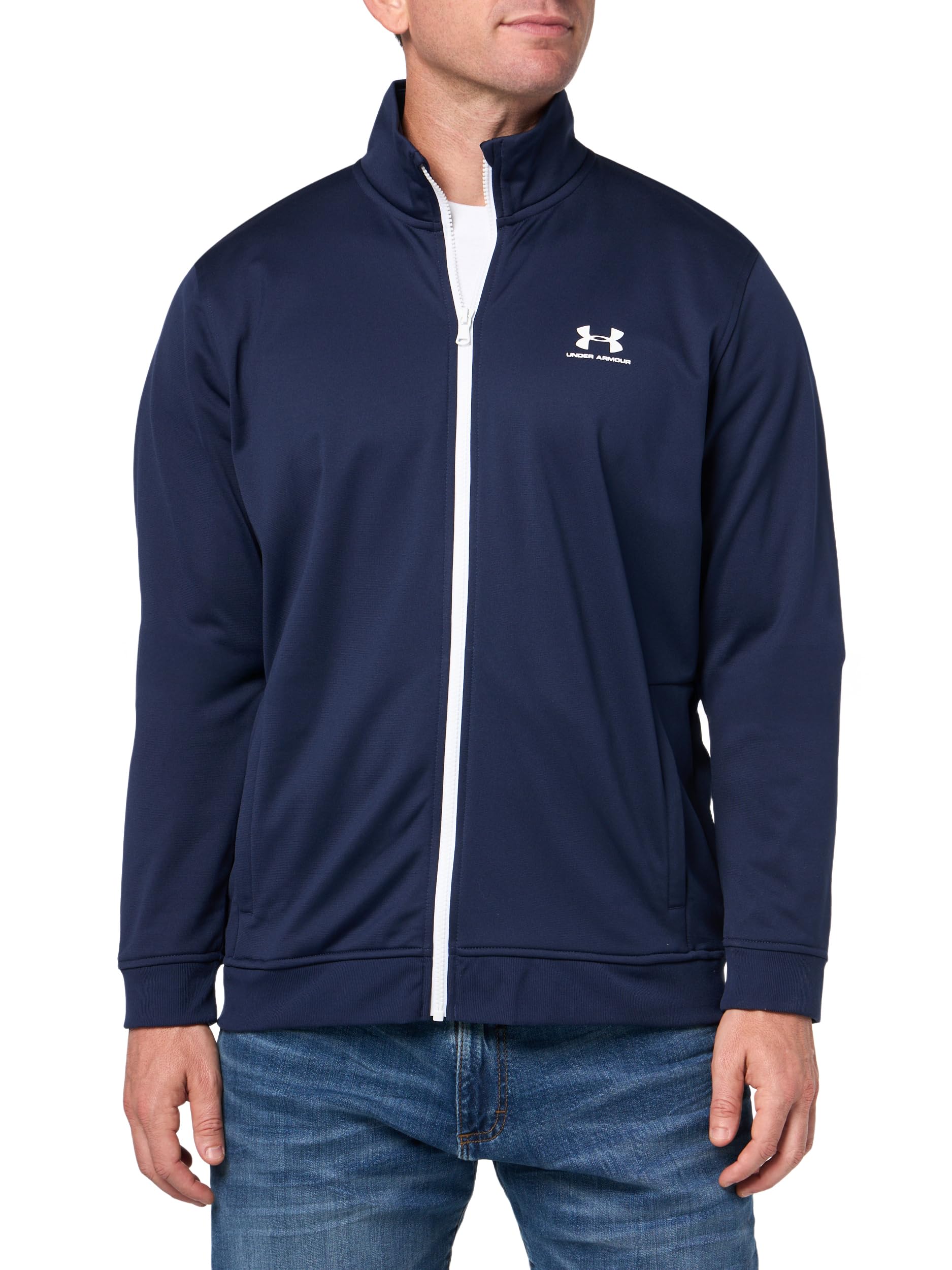 Under Armour Men's Sportstyle Tricot Jacket, (410) Midnight Navy / / White, 4X-Large Tall