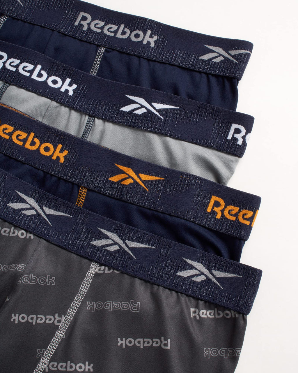 Reebok Men's Active Underwear - Sport Soft Performance Boxer Briefs (4 Pack), Size Medium, Navy/Grey/Print