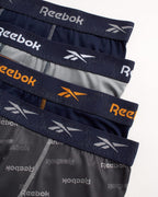 Reebok Men's Active Underwear - Sport Soft Performance Boxer Briefs (4 Pack), Size Medium, Navy/Grey/Print