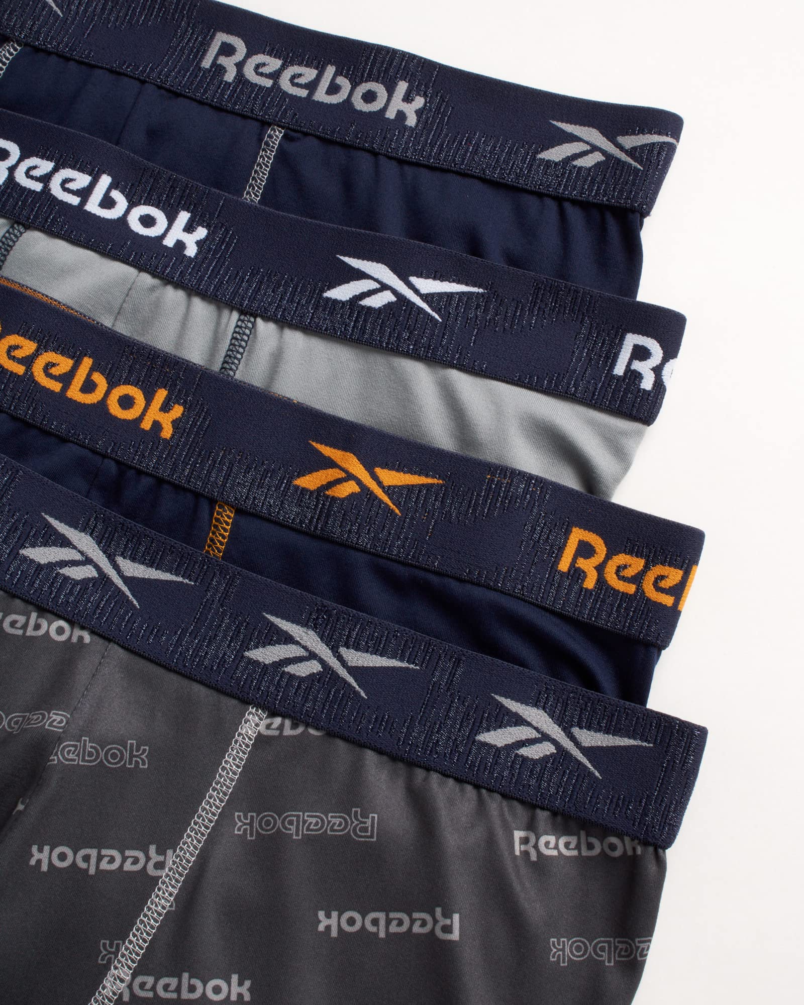 Reebok Men's Active Underwear - Sport Soft Performance Boxer Briefs (4 Pack), Size Small, Navy/Grey/Print