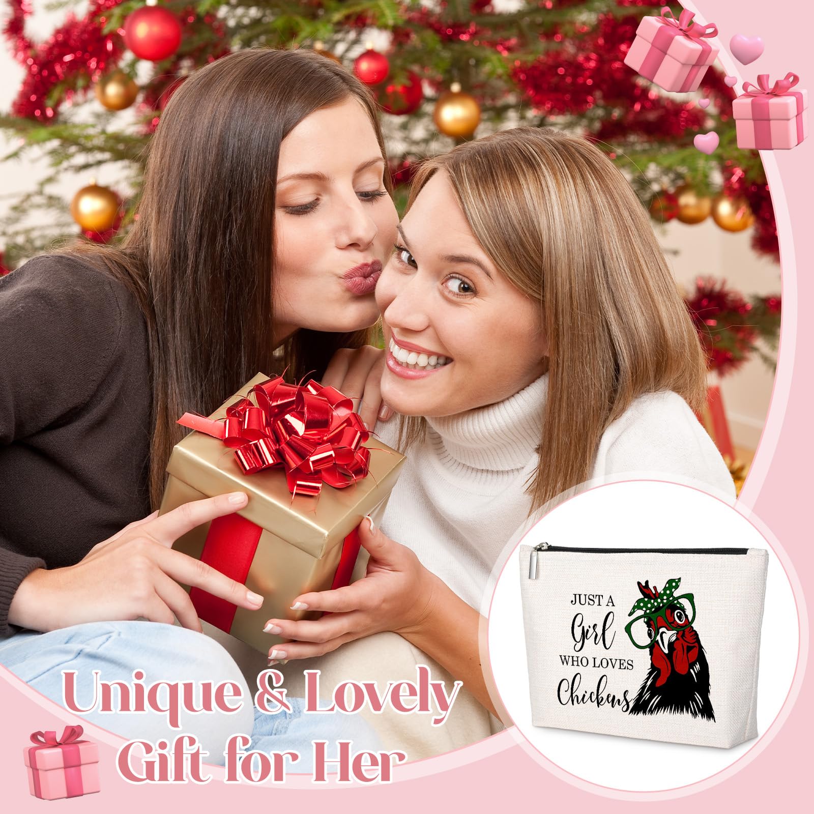 GevGuxLuo Chicken Gifts for Chicken Lovers, Chicken Makeup Bag for Women with Mirror, Chicken Birthday Gifts for Daughter Sister