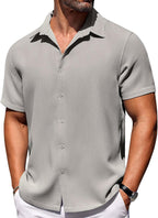CB-COLEBROOK Mens Waffle Knit Shirt Short Sleeve Button Down Shirts Casual Beach Vacation Shirts Latest Textured Wrinkle Free Sh