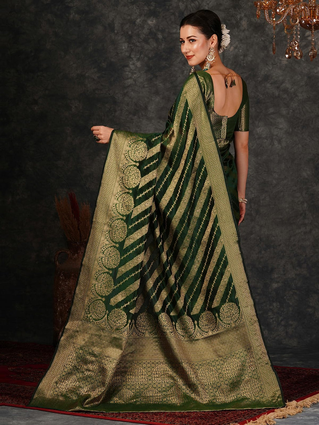 Satrani Womens Banarasi Jacquard Kanjivaram Silk Blend Saree with Unstitched Blouse Piece