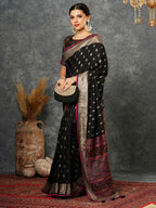 Satrani Womens Dola Silk Banarasi Jacquard Saree with Unstitched Blouse Piece