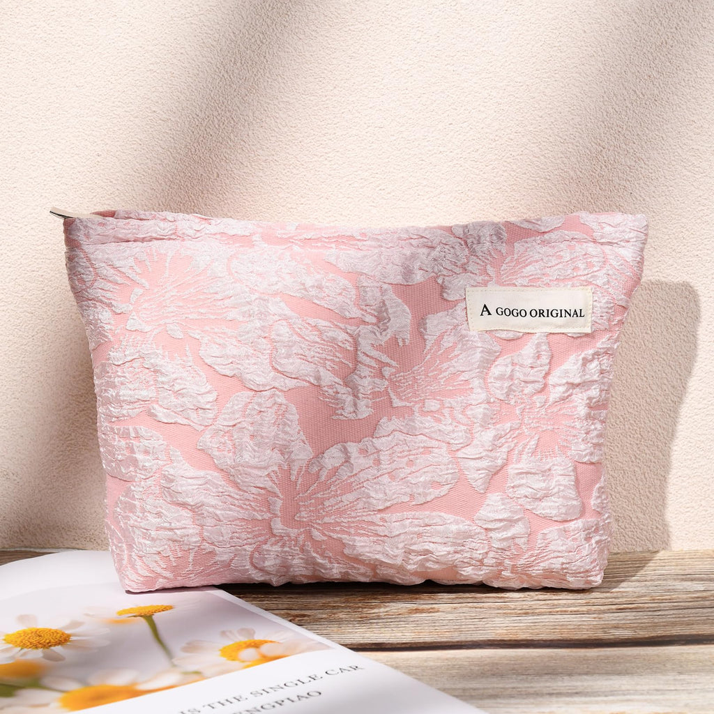 SOIDRAM 2 Pieces Flower Makeup Bag Large Floral Cosmetic Bag Capacity Canvas Travel Toiletry Bag Organizer Cute Makeup Brushes A