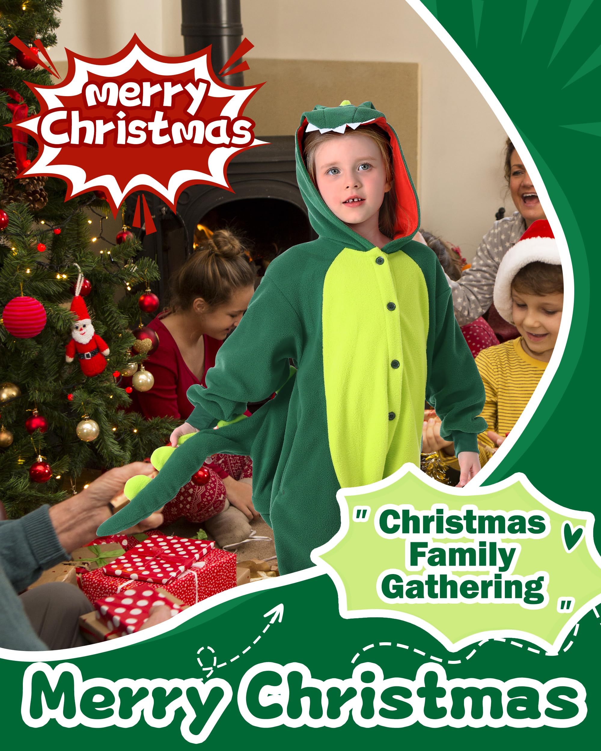 CANASOUR Unisex Anime Halloween Kids Dinosaur Onesie For 6-8 Years Girls Boys One Piece Christmas Costume Green Party Cosplay Pa
