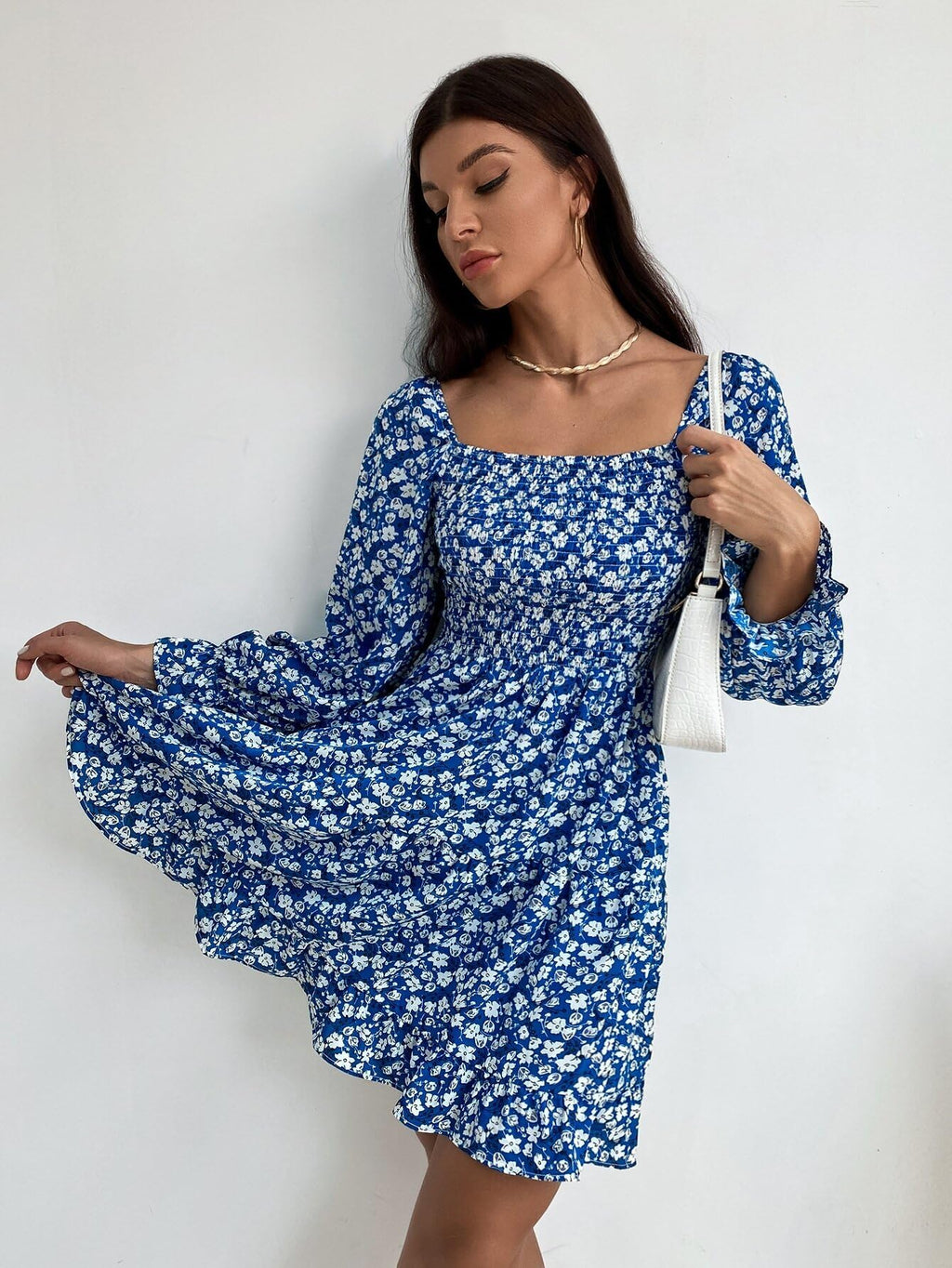 Sheetal Associates Women Casual Regular Sleeves Crepe Printed Fit And Flare Dress Blue