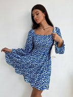 Sheetal Associates Women Casual Regular Sleeves Crepe Printed Fit And Flare Dress Blue