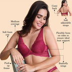 Enamor F091 Butterfly Cleavage Enhancer Plunge Push-Up Bra - Padded Wired Medium Coverage Plum