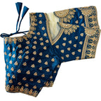 Pujia Mills Womens Heavy Milan Silk Codding Embroidery with Diamond Work Net Cutwork Blouse (Gopika Morpeach)