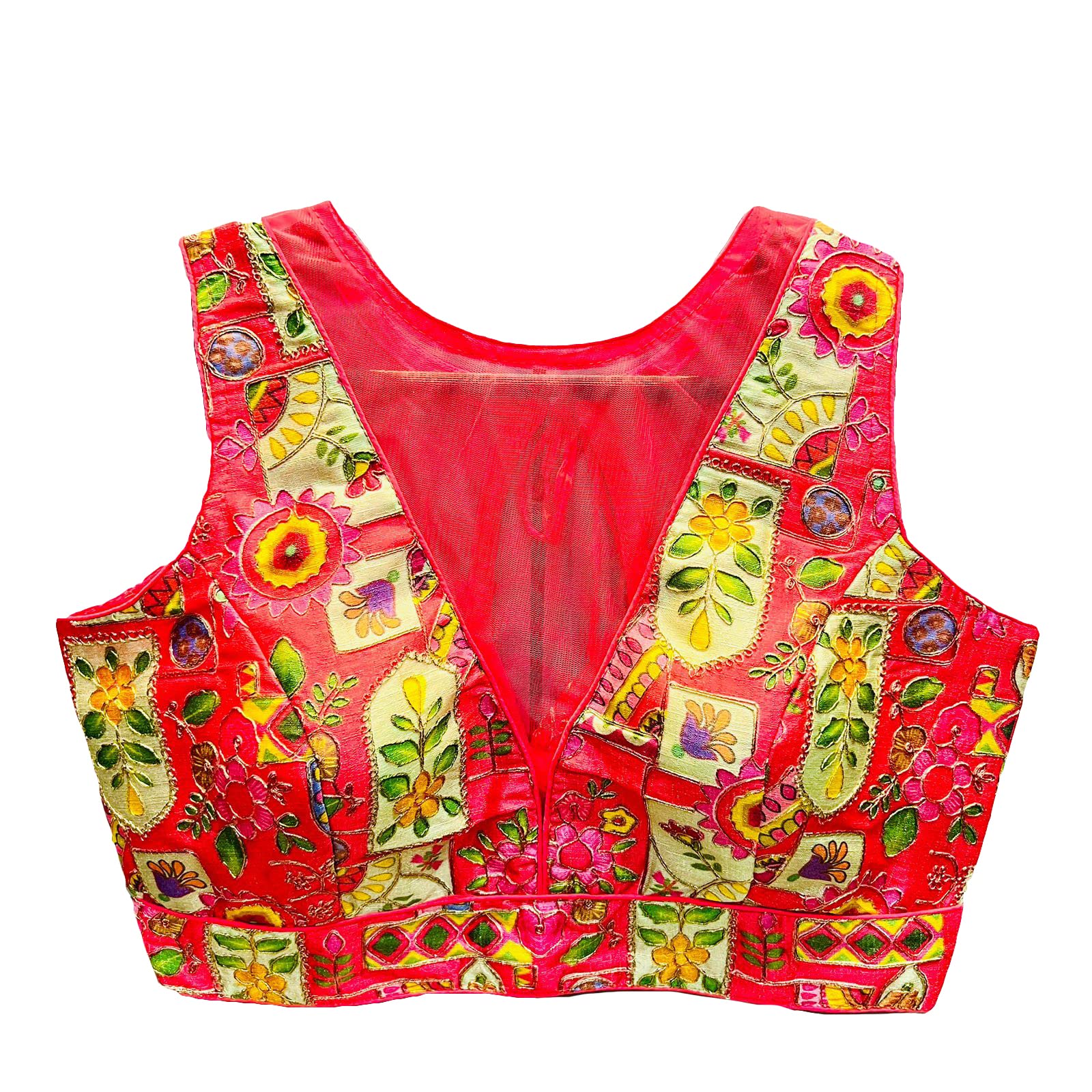 Pujia Mills Womens Phanotm Silk Floral Sleeveless Saree Blouse (PP 4_Dark Gajri_38)