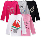 T2F Girls Cotton Printed Regular Fit Full Sleeve T-Shirt(Pack of 5)