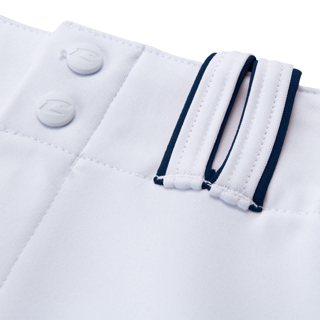 CHAMPRO Triple Crown OB2 Open-Bottom Loose Fit Baseball Pants with Adjustable Inseam and Reinforced Sliding Areas, White,navy, S