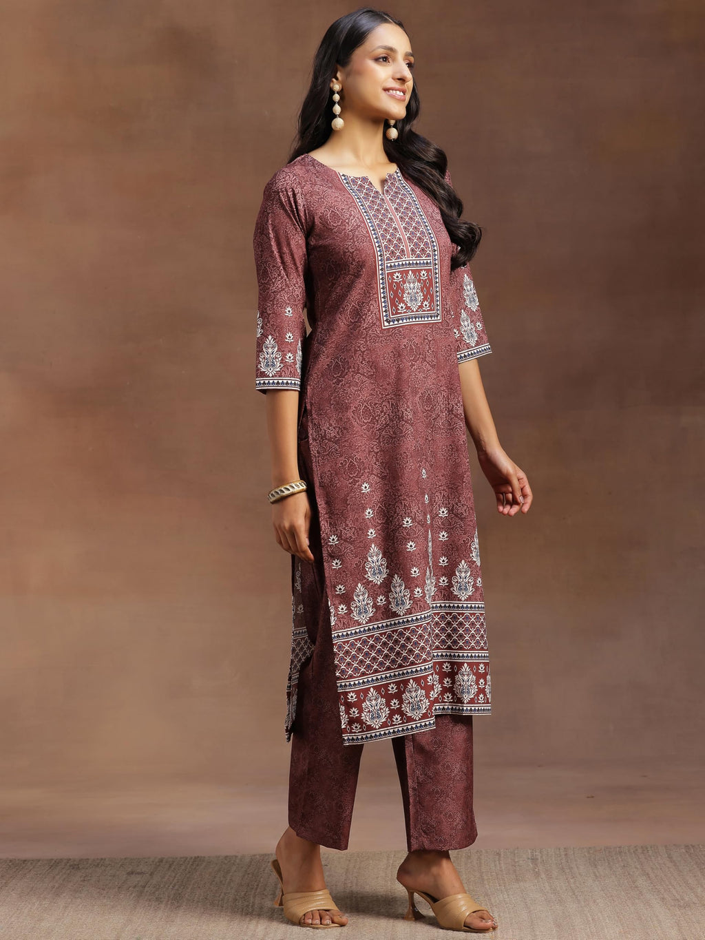 Libas Womens Printed Crepe Straight Kurta With Trousers
