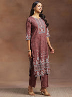 Libas Womens Printed Crepe Straight Kurta With Trousers