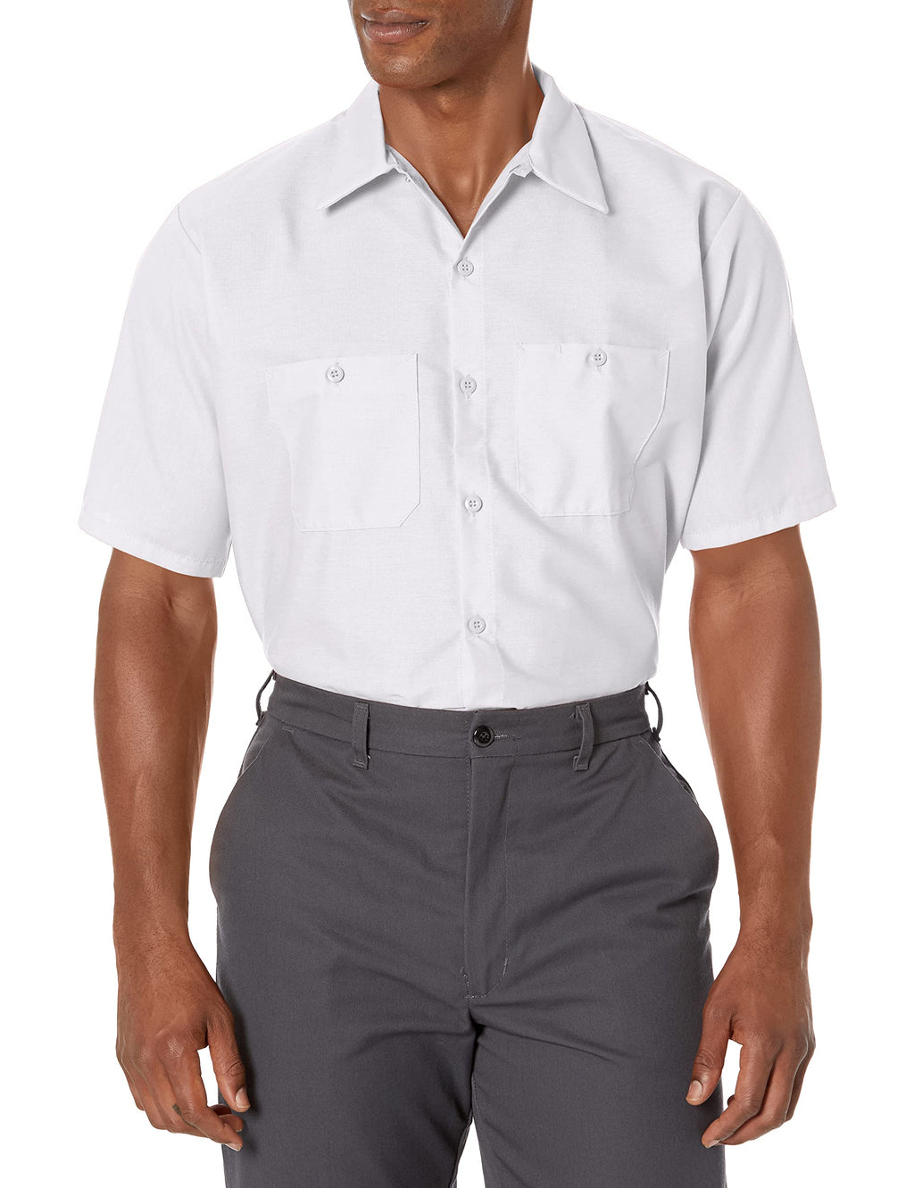 Red Kap Mens Standard Industrial Work Shirt, Regular Fit, Short Sleeve, White, 5X-Large