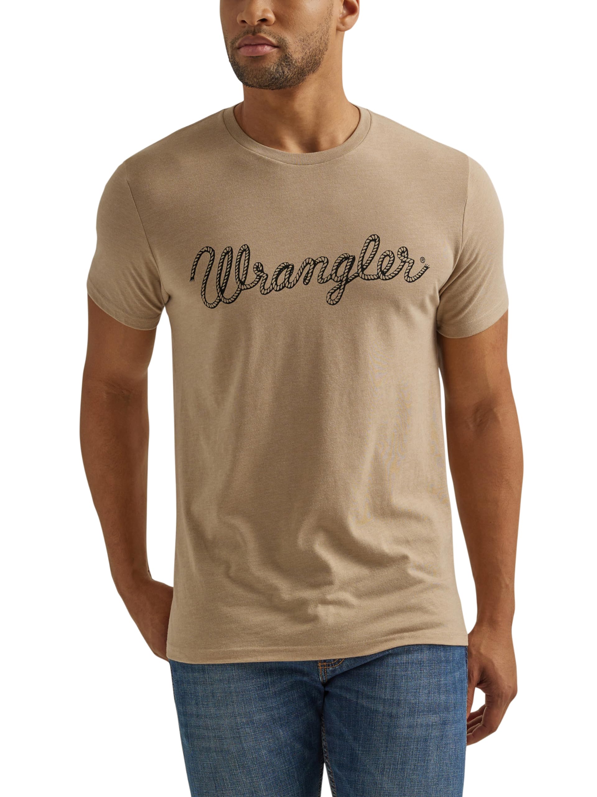 Wrangler Men's Western Crew Neck Short Sleeve Tee Shirt, Trench Coat Heather