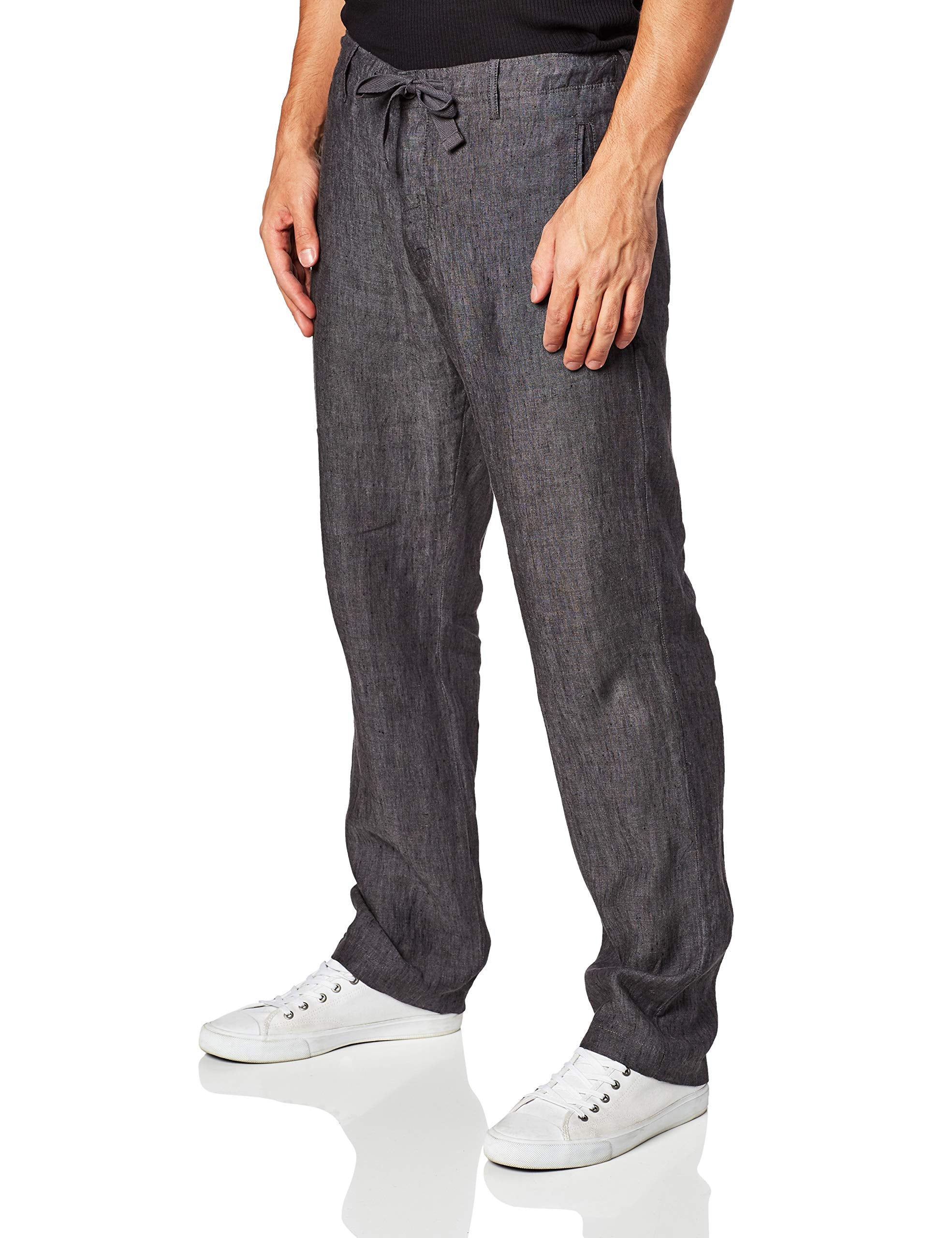 Perry Ellis Men's 100% Linen Drawstring Casual Pants For Men, Regular Fit, Lightweight (Waist Size 29-54 Big & Tall), Slate, 40W
